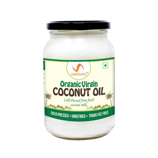 Umanac Organic Virgin Coconut Oil 500 Ml | 100% Pure & Edible | Made from Fresh Coconut Milk |  Cold Pressed Method | Certified Organic | Unrefined | Natural Cooking Oil | Coconut Oil For Hair & Skin