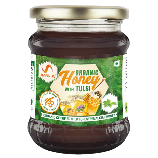 Umanac Organic Honey With Tulsi- 250Gm | 100% Natural & Organic Honey | Organic Tulsi | Wild Forest Himalayan Honey | Unprocessed, Unflitered & Unpasturized | No Sugar Adulteration