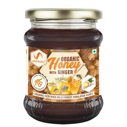 Umanac Organic Honey with Ginger 250Gm | 100% Pure & Natural | Certified Organic | Wild Himalayan Forest Honey | Natural & Unprocessed | Unfiltered Raw Honey | No Sugar Adulteration | Rich in Vitamins & Minerals